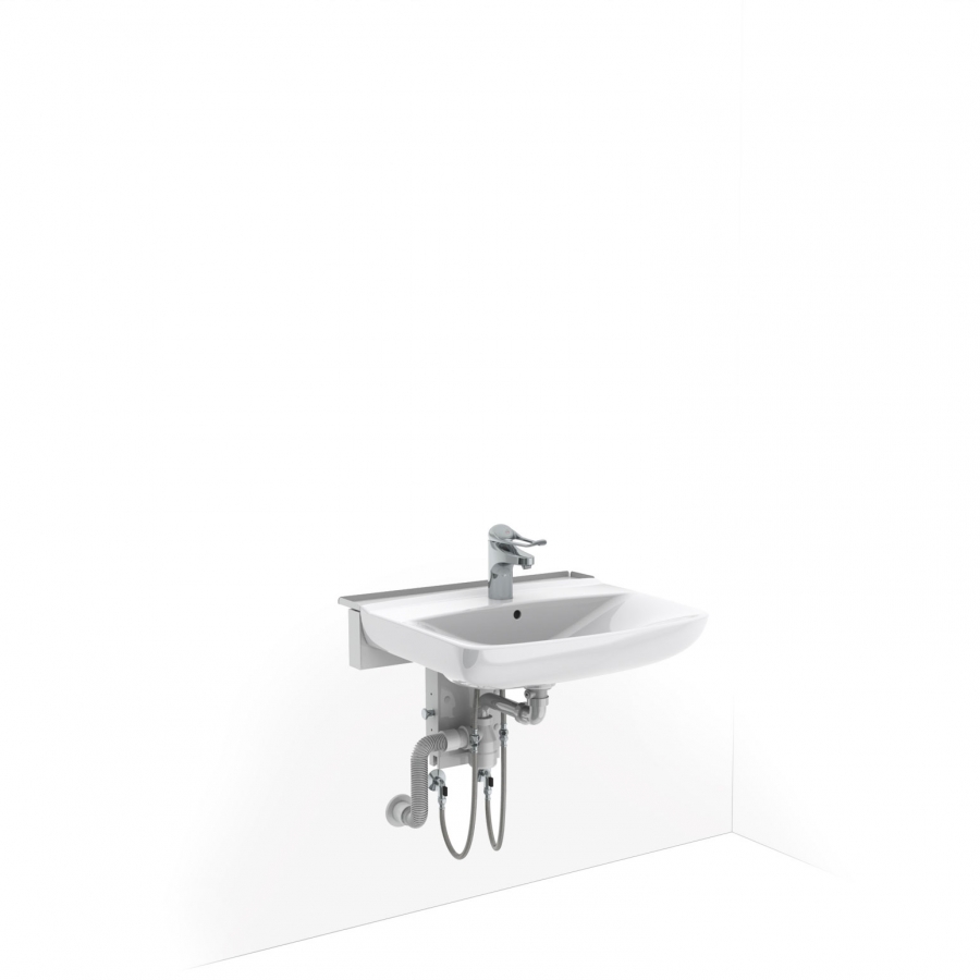 Manually adjustable washbasin with gas spring BASICLINE 406-11-05<br><i>- Incl. mixer tap with 150 mm lever</i>