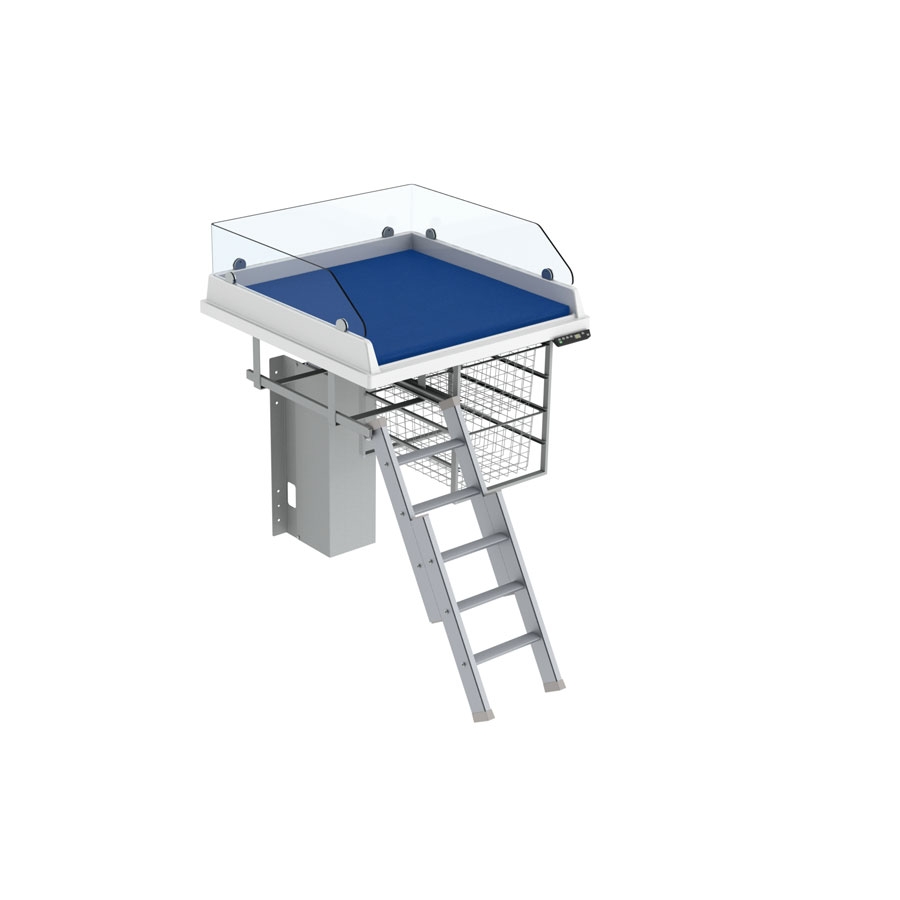 Height adjustable baby changing table 335 - 80x80 cm, 20 cm border<br><i>- Incl. ladder (left) and wire baskets</i>