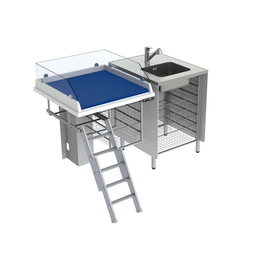 Height Adjustable Changing Table 335 - Combination 1, Washing Bench right, Border 20 cm