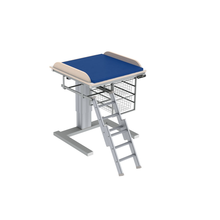 Height adjustable baby changing table 332, 80x80 cm, 5.5 cm border<br><i>- Incl. ladder (left) and wire baskets</i>