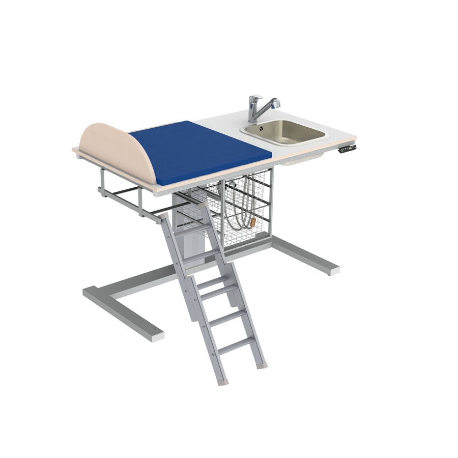 Height Adjustable Changing Table 332 - Sink right, Ladder left, Border 20 cm