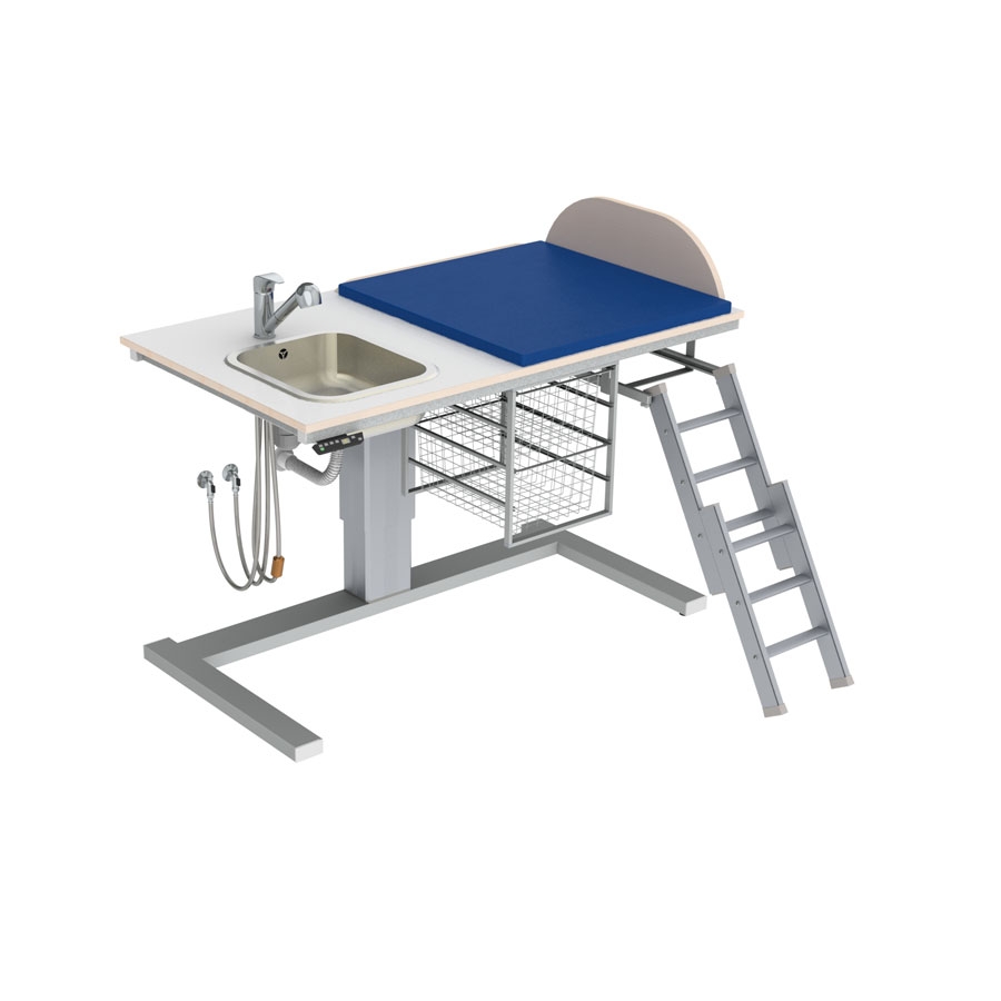 Height Adjustable Changing Table 332 - Sink left, Ladder right, Border 20 cm
