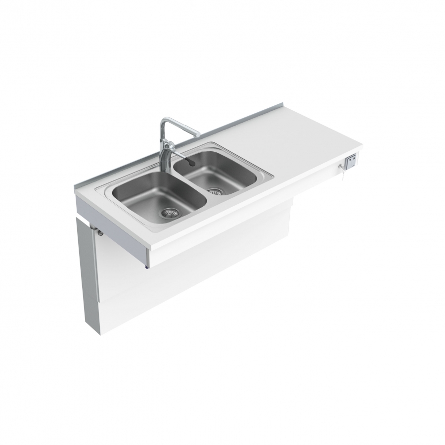 Sink Module 6300-ES30, Left incl. top board with 2 shallow sink bowls, width 99 cm