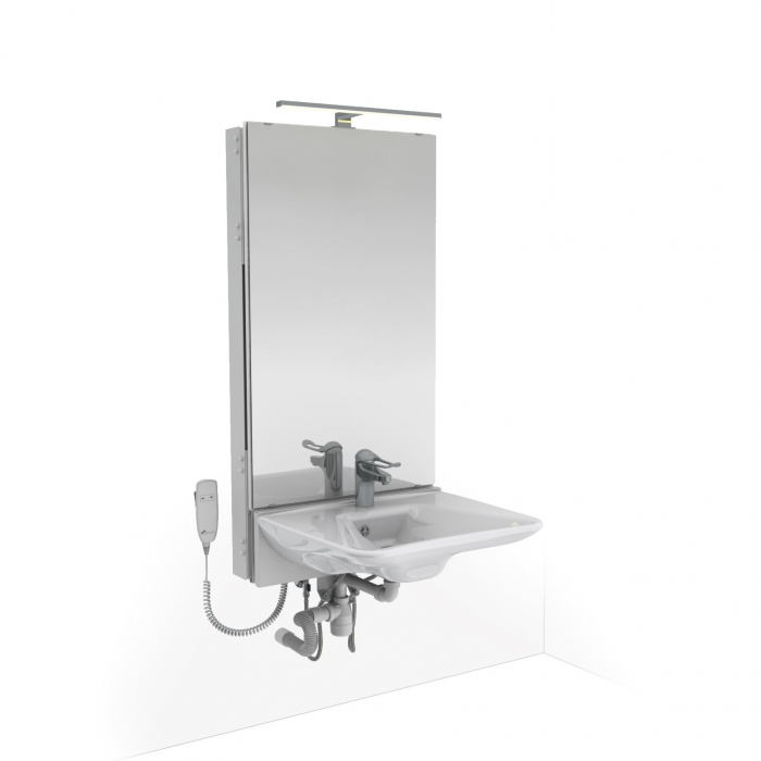 Electric height adjustable washbasin system with mirror and lighting - BASICLINE 433-01