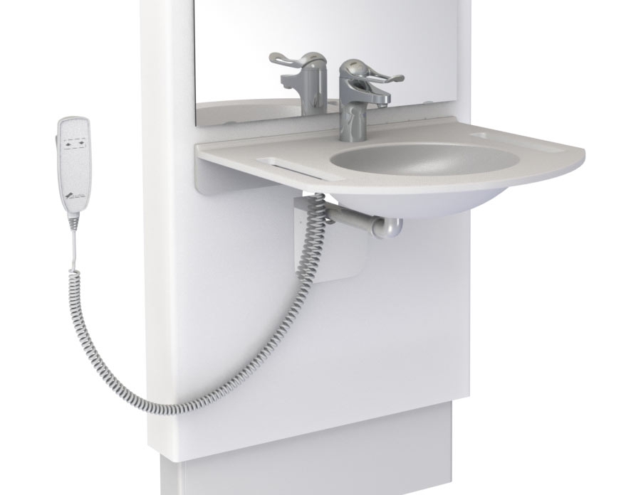 Electric height adjustable washbasin system with mirror and lighting - DESIGNLINE 417-15