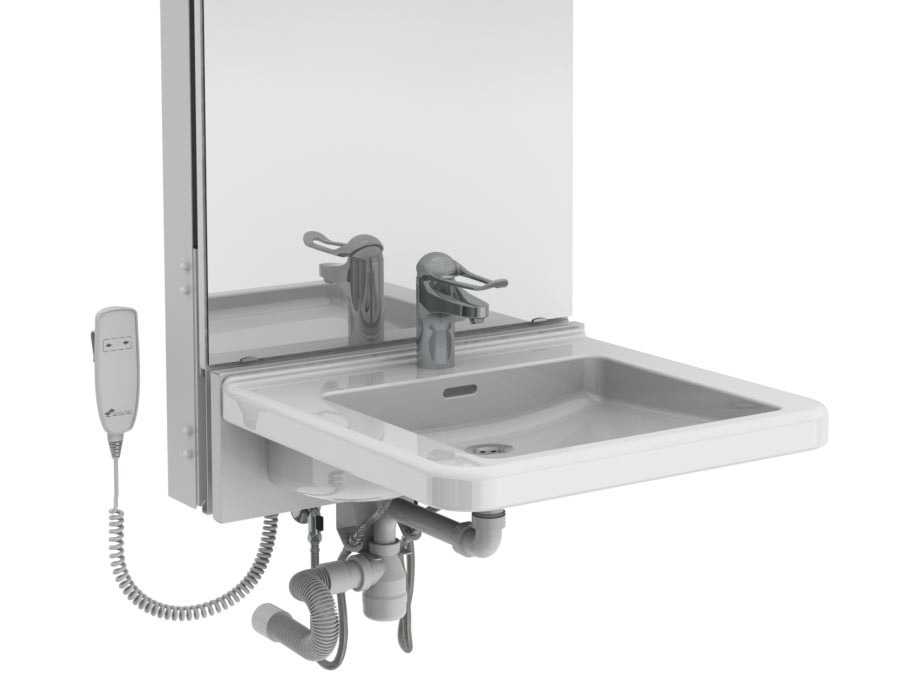 Electric height adjustable washbasin system with mirror and lighting - BASICLINE 433-10