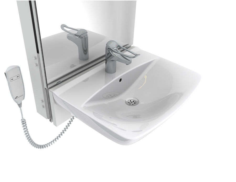 Electric height adjustable washbasin system with mirror and lighting - BASICLINE 433-11