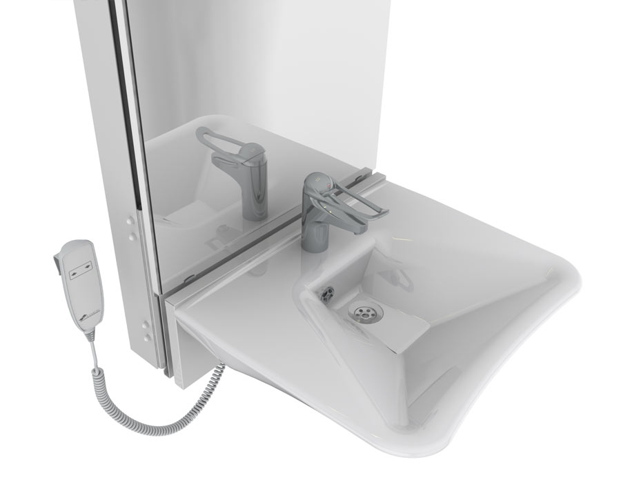 Electric height adjustable washbasin system with mirror and lighting - BASICLINE 433-01