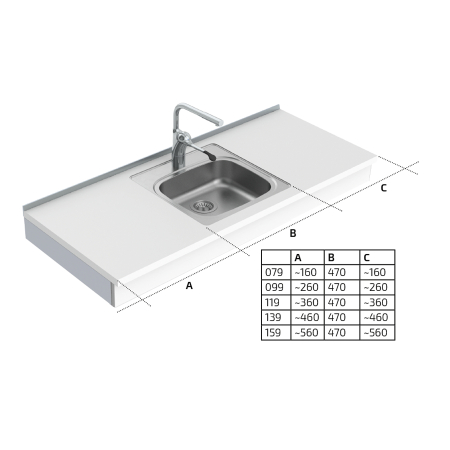 Dimensions - Wall Mounted Motorised Height Adjustable Sink Module 6300-ES11