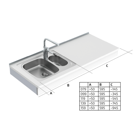 Dimensions - Wall Mounted Motorised Height Adjustable Sink Module 6300-ES20