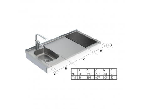 Måttuppgifter - Väggmonterad Vevbar Höjdjusterbar Miniköksmodul 6350-ESFS