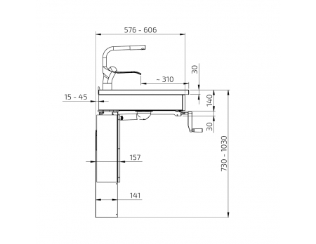 Dimensions - Wall Mounted Cranked Height Adjustable Mini Kitchen 6350-ESFS