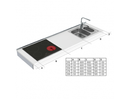 Dimensions - Wall Mounted Motorised Adjustable Combi Kitchen 6300-ES20S4