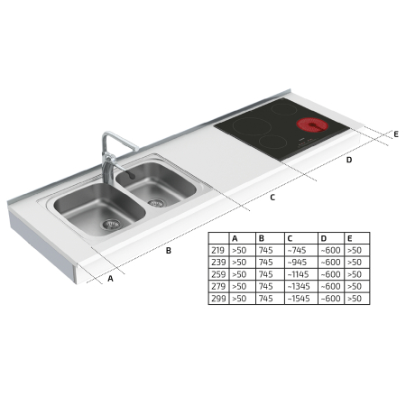 Dimensions - Wall Mounted Motorised Adjustable Combi Kitchen 6300-ES30S4