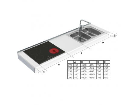 Dimensions - Wall Mounted Motorised Adjustable Combi Kitchen 6300-ES30S4