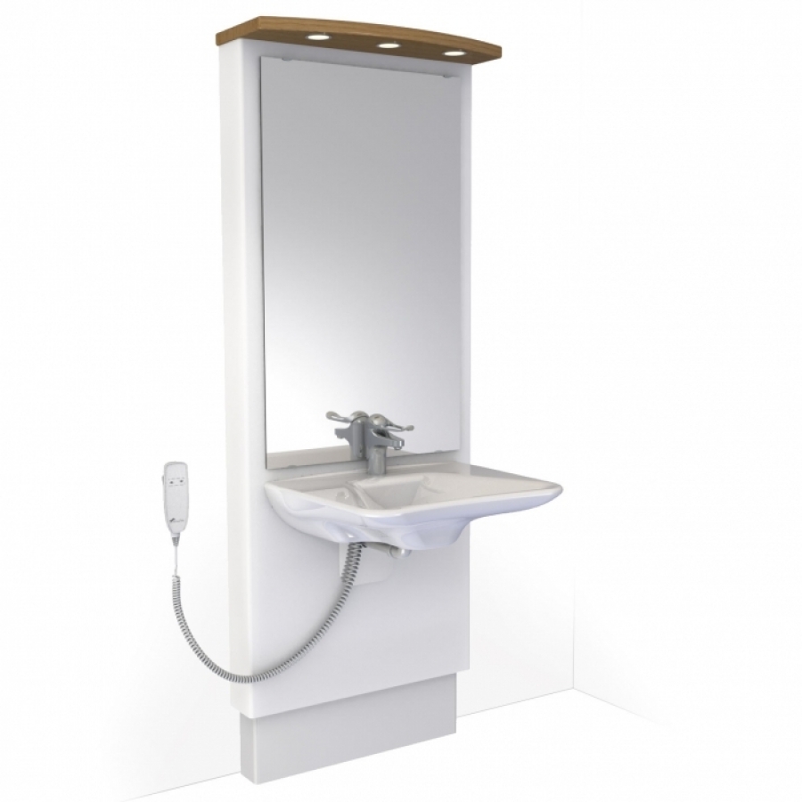 Motorised washbasin lift Designline 417-01-05<br><i>- Incl. mixer tap with 150 mm lever</i><br><i>- 01 - White (Formica F7949)</i>