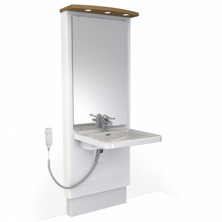 Electric height adjustable washbasin system with mirror and lighting - DESIGNLINE 417-10
