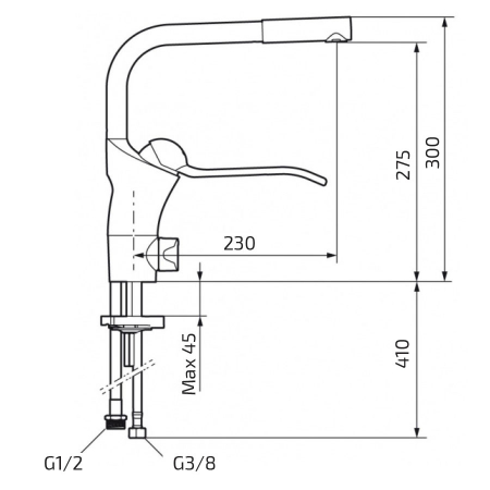 Dimensions - Mixer tap Granberg 60210 Incl. dishwasher shut off