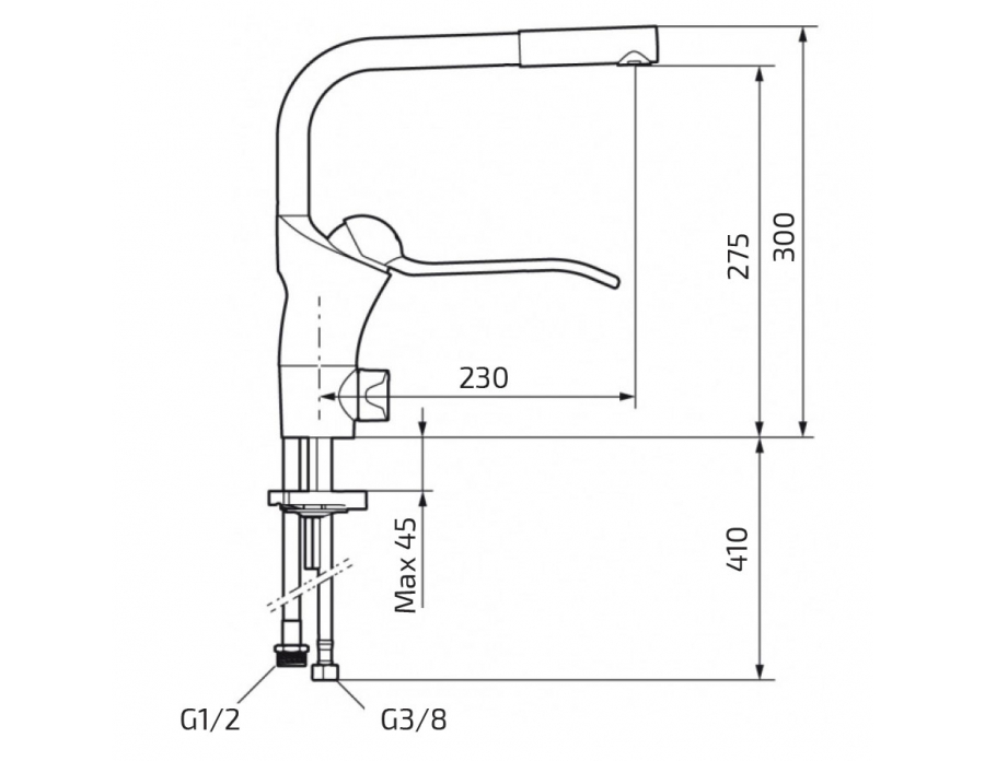 Dimensions - Mixer tap Granberg 60210 Incl. dishwasher shut off