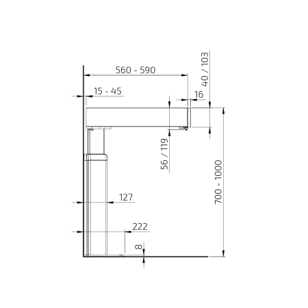 Dimensions - Kitchen Worktop Lift Baselift 6310LA -Floor-mounted, 40 mm front