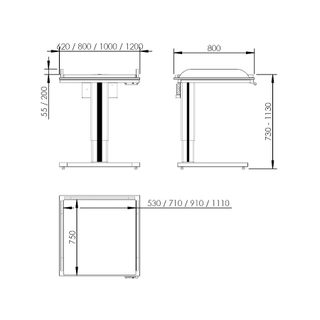 Dimensions - Height Adjustable Changing Table 332 - Ladder right