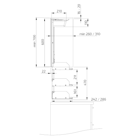 Måttuppgifter - Vertikal lyftinsats för väggskåp Granberg Verti 830 - 26,5 cm djup