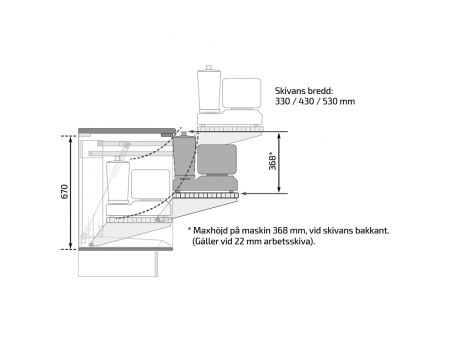 Måttuppgifter - Köksmaskinlyft (med skiva) för bänkskåp - Granberg Unilift 870