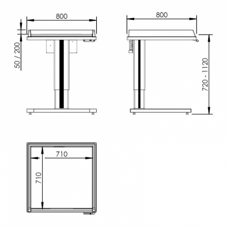 Dimensions - Height Adjustable Changing Table 333 - Combination 1, Washing bench left