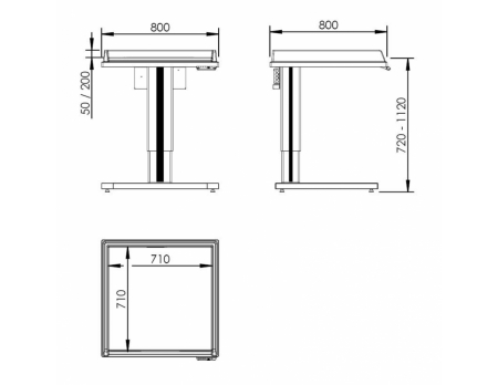 Dimensions - Height Adjustable Changing Table 333 - Ladder left, Border 20 cm