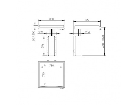 Dimensions - Height Adjustable Changing Table 335 - Ladder left, Border 20 cm