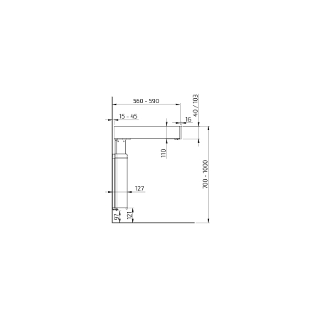 Dimensions - Worktop Lift, Manual adjustable, Manulift 6380HA - 103 mm front