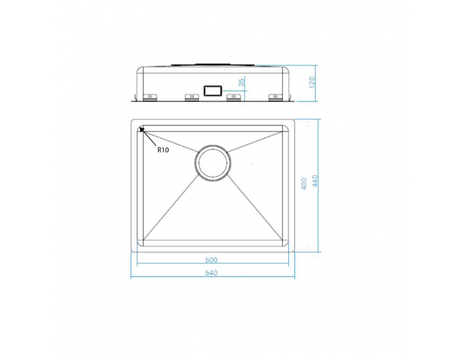 Dimensions - Wheelchair Accessible Inset Kitchen Sink Granberg ES12 - 54.0 cm