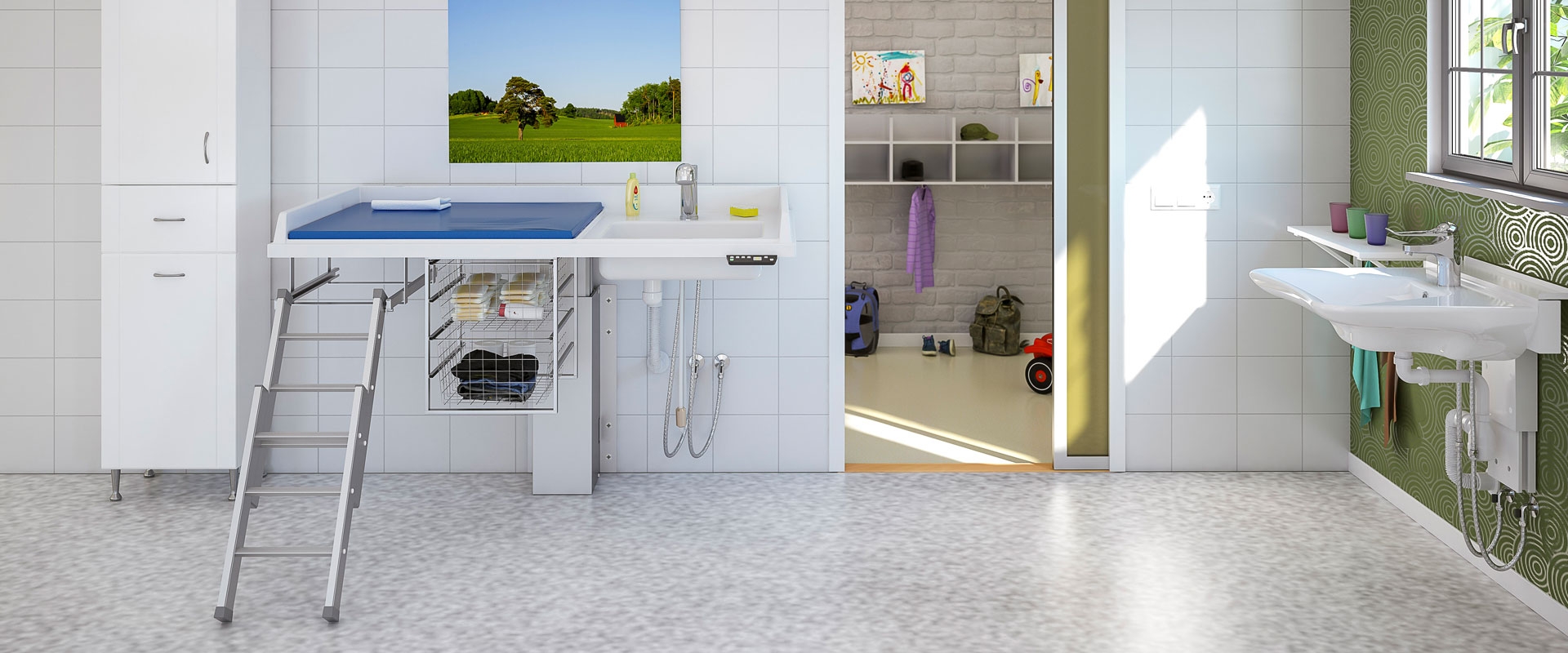 Height Adjustable Changing Table Granberg 335 - Laundry sink