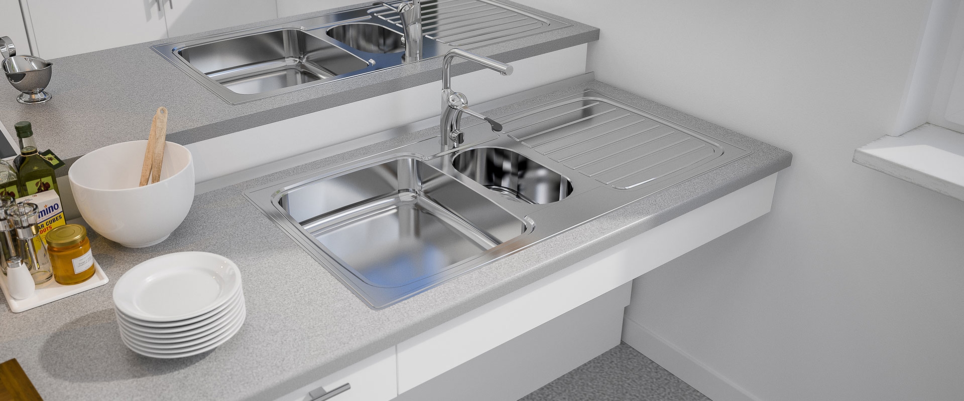 /Évier de Cuisine en Granit /à Encastrer Copenhague 2 Bac Sans /Égouttoir Beige et Antibact/érien Pour les Meubles /à Partir 80cm Siphon Premium Automatique Gain de Place et Trop-Plein de Primagran